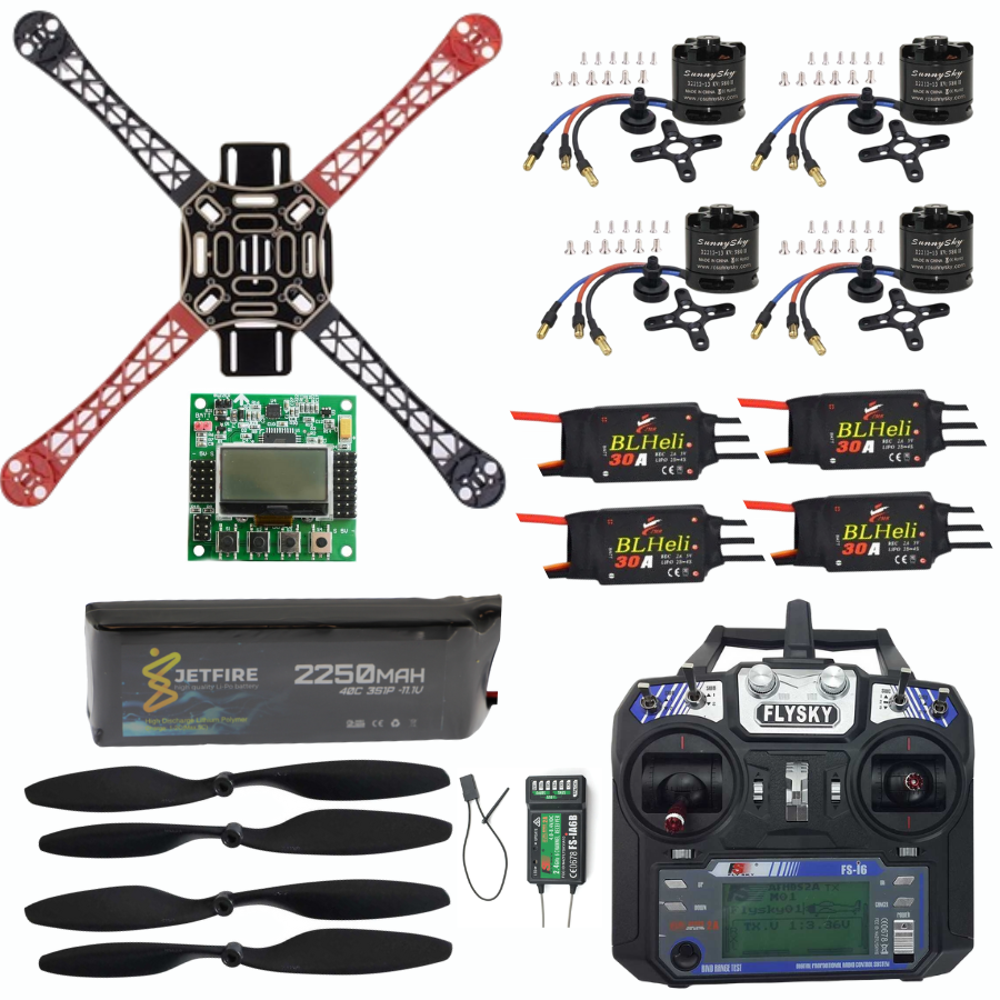 SunnySky F450 Drone Seti Combo Paket 6 kanal FlySky kumanda ve KK2. 15 Uçuş Kartlı 3s 3400 mAh 40c Lipo Pil JETFİRE