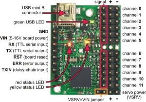 12 Kanal USB Servo Motor Kontrol Devresi - 12-Channel USB Servo Controller