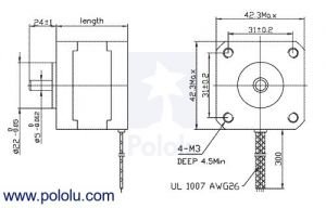 Nema 17 Bipolar, 200 Steps/Rev, 42×38mm, 2.8V, 1.7 A/Phase