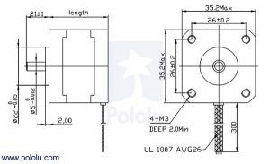 Nema 14 Bipolar, 200 Steps/Rev, 35×36mm, 2.7V, 1 A/Phase