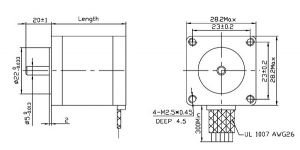 Nema 11 Bipolar, 200 Steps/Rev, 28×32mm, 3.8V, 0.67 A/Phase