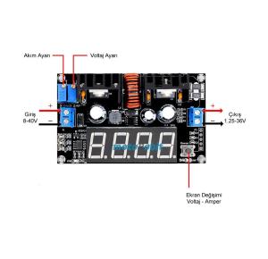 VHM-101 5A Ekranlı Amper Ayarlı Voltaj Düşürücü