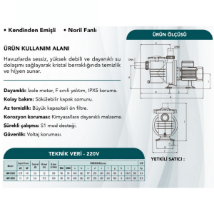 Havuz Pompası 1 hp 220 Volt Sessiz Kendinden Emişli Havuz Motoru