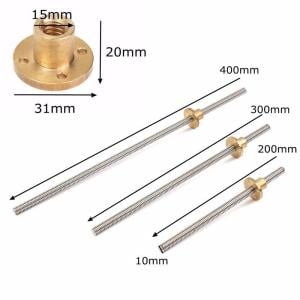 3D Yazıcı Vidalı Mil Somun  T10 10mm 400mm 40cm